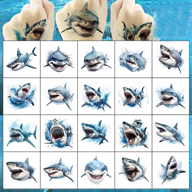 20pcs Shark Temporary Tattoos for Kids, Cool Sea Animal Birthday Party Favors, Cute Decoration Sticker Gifts for Girl Boys Home Activity Class Prizes Carnival Christmas Rewards