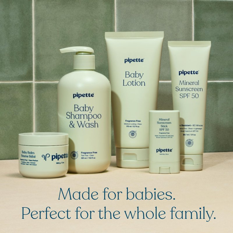 Pipette Baby Lotion, Fragrance Free, 5.7 fl oz (Pack of 2), Unscented Baby Lotion for Newborn, Sensitive Skin, and Kids, Non-Toxic and Hypoallergenic, Made with Ceramides