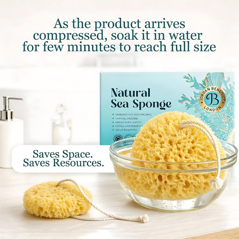 Natural Sea Sponge - Honeycomb Bath Sponge with Rope | Soft Organic Exfoliating Body Sponge (Large)