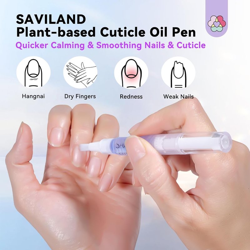 SAVILAND Cuticle Oil Pen - 6Pcs Plant-Based Nail Strengthener with Aloe & Vitamin E for Moisturizing & Repairing
