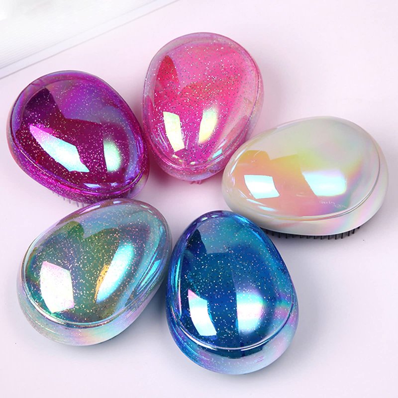 Detangling Brush, Hair Brush Portable Travel, Glitter Egg Shape Anti Static Knots, Air Cushion Massage Detangler Brush for Curly Long Thick Dry Wet Frizzy Damaged Hair Adults Kids