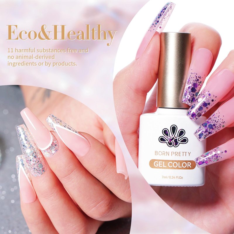 Born Pretty Glitter Sequins Gel Nail Polish Sparkly Shiny Pink Yellow Blue Green 6pcs 7ml Set Soak Off U V Nail Gel Nail Art Manicure Varnish Kit