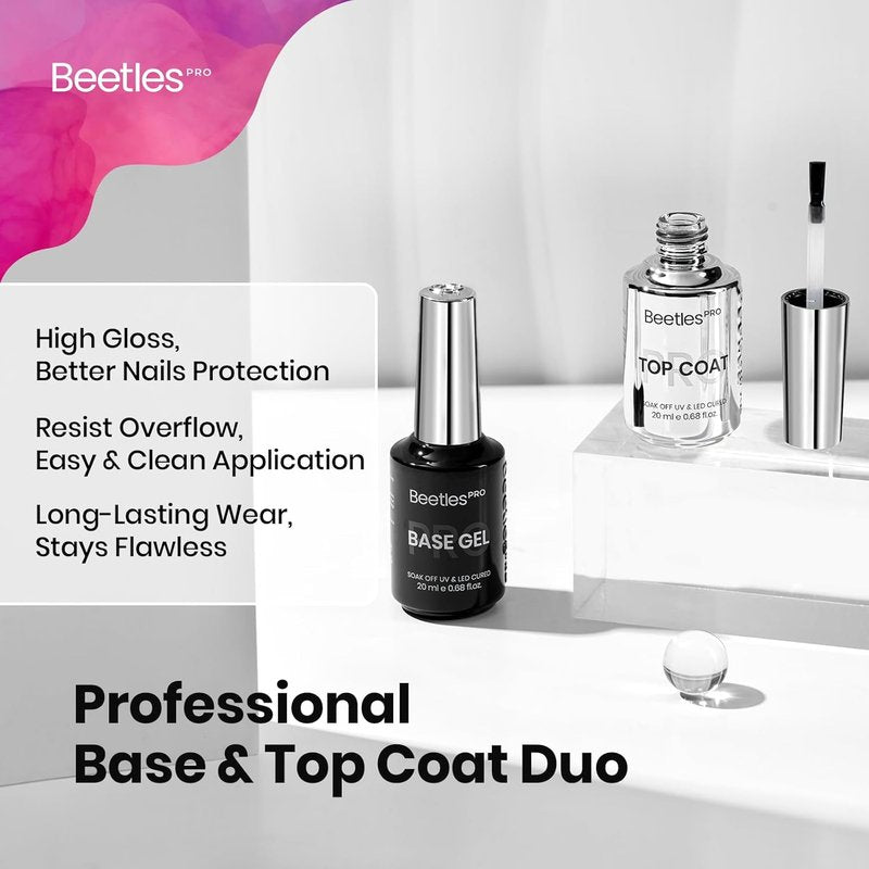 Beetles Pro Gel Nail Polish | Top Coat & Base Gel - 20ml Super Shine Finish, Long Lasting for 28 Days