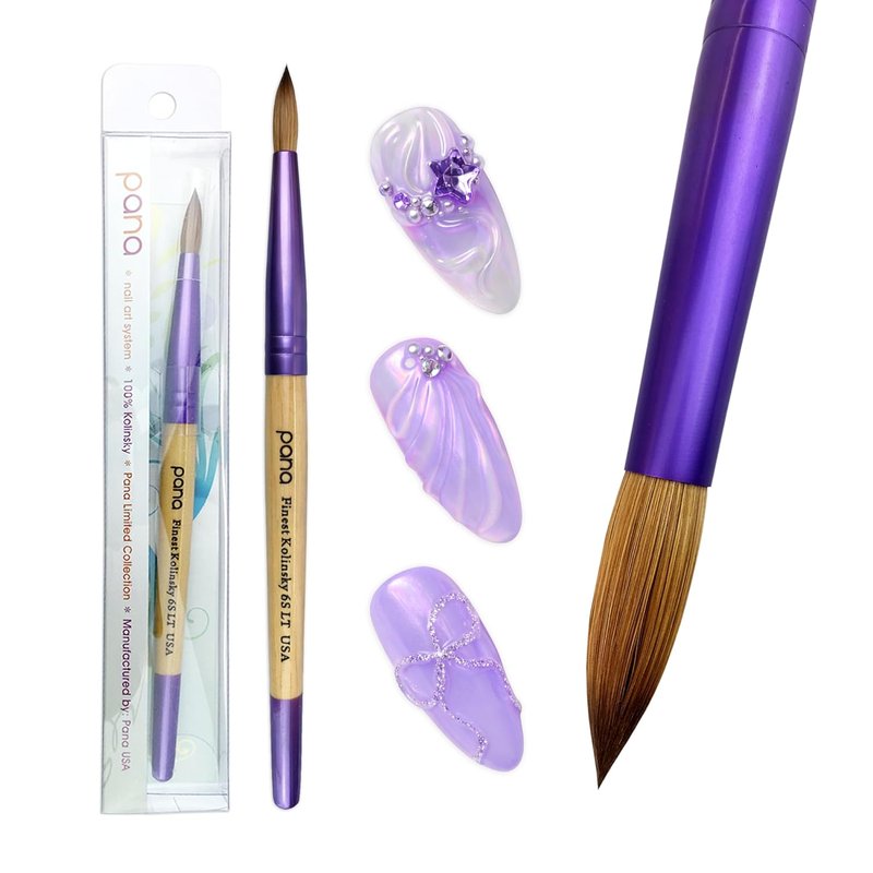 Pana Acrylic Nail Brush Pure Kolinsky Hair Beige Purple Wood Handle with Purple Ferrule Round Shaped Style (Size # 6)