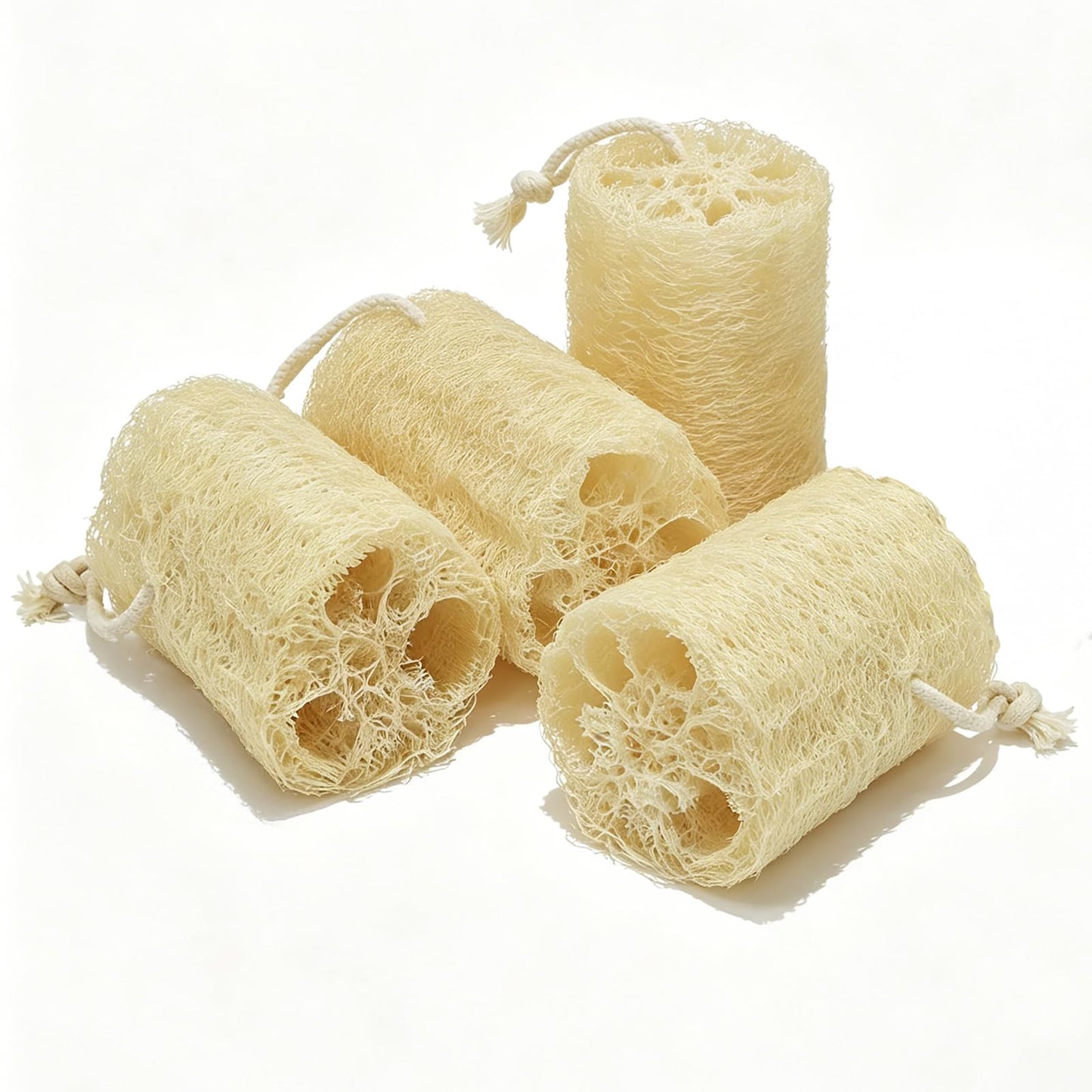Natural Loofah Exfoliating Body Sponge Scrubber, Plant-Based Organic Loofa Luffa for Men & Women Skin Care Bath Shower Cleaning Back & Fac, Natural Sponges for Dishes (4", 4Pack)