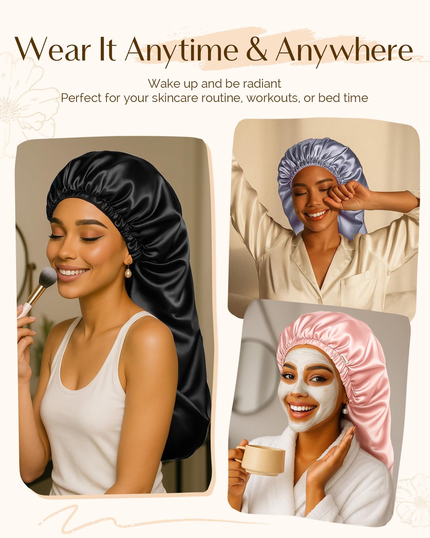 YANIBEST Long Bonnet Braid Bonnet for Sleeping Adjustable Satin Silk Bonnet for Braids Sleep Bonnet for Women Locs