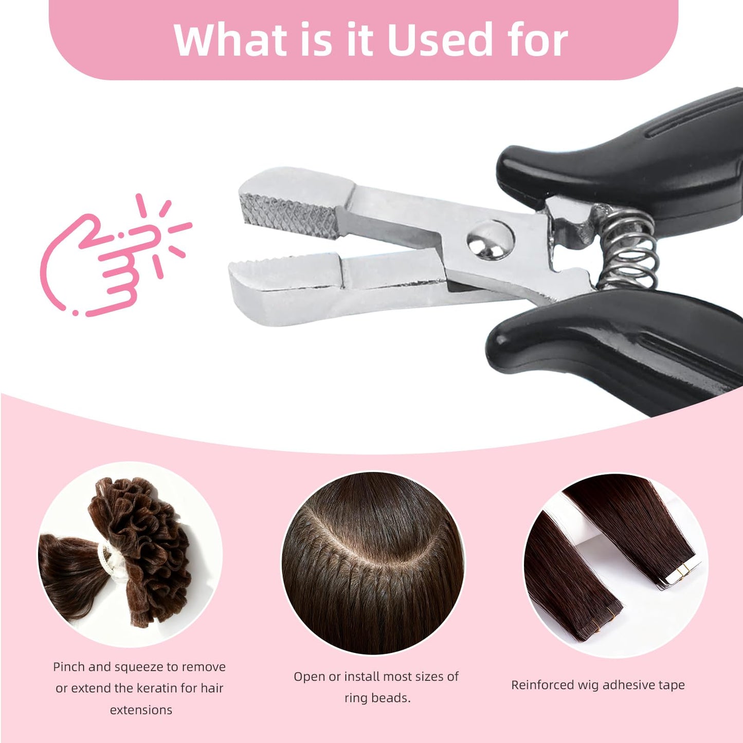 Vlasy Fusion Bond Crusher Tool,K Tip Extension Remover,Professional Hair Extension Pliers for Micro Beads Nano Rings,Bonding Keratin Hair Extensions Remover Tool(Thread Shape,Black)