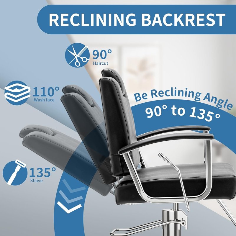 Barber Chair by [Brand Name] - Heavy Duty Reclining Design with Adjustable Height & 360° Swivel - Max Load 440 Lbs (Black)