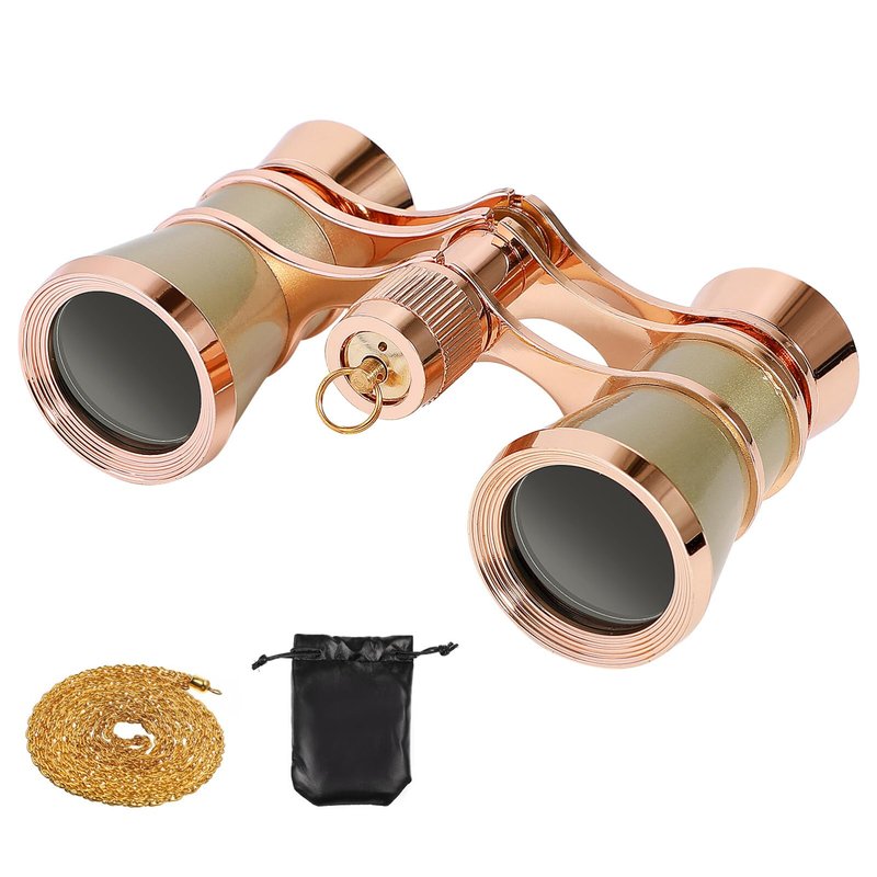 Scicalife Gold 3x25 Compact Binoculars for Adults – Pocket-Size Theater Glasses with Chain for Opera & Concerts, Foldable Travel Telescope for Bird Watching & Camping