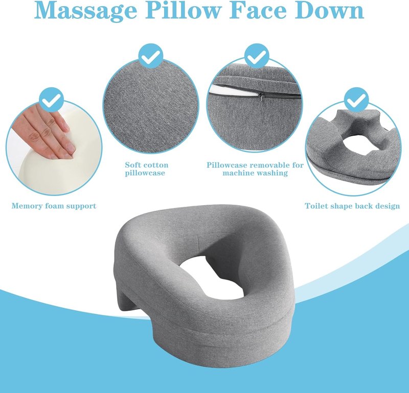 Skiennix Ergonomic Face Down Pillow - Memory Foam Design for Prone Sleepers & Spa Use | Grey