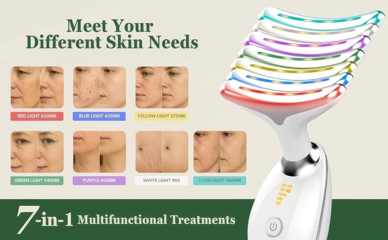 Eden & Elm Face & Neck Sculpting Massager - 7-Color LED Tool for Firm Skin | Ergonomic Wireless Design