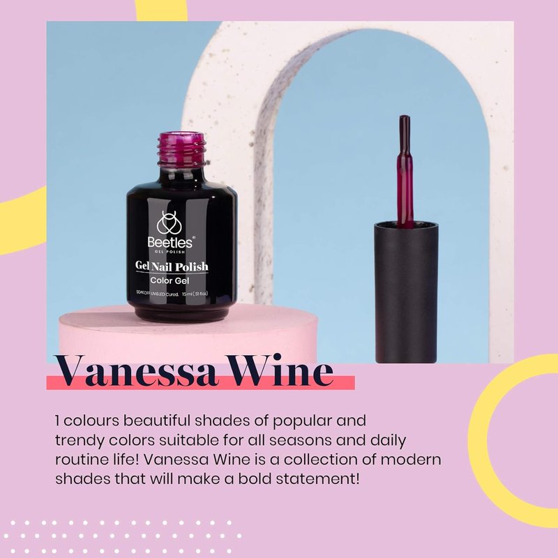 Beetles Wine Red Gel Polish - Vanessa Burgundy Nail Polish, 15ML Long-Lasting Soak Off UV/LED for Home Manicure