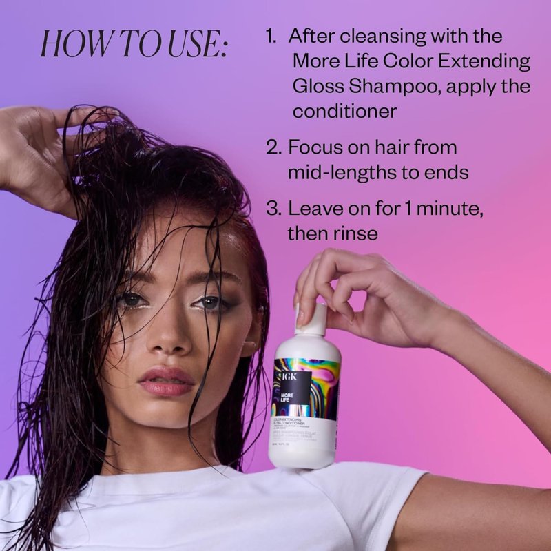 IGK MORE LIFE Color Extending Conditioner | Extends Color While Boosting Gloss and Softness | Helps Protect Color-Treated Hair from Fade | 8 Oz
