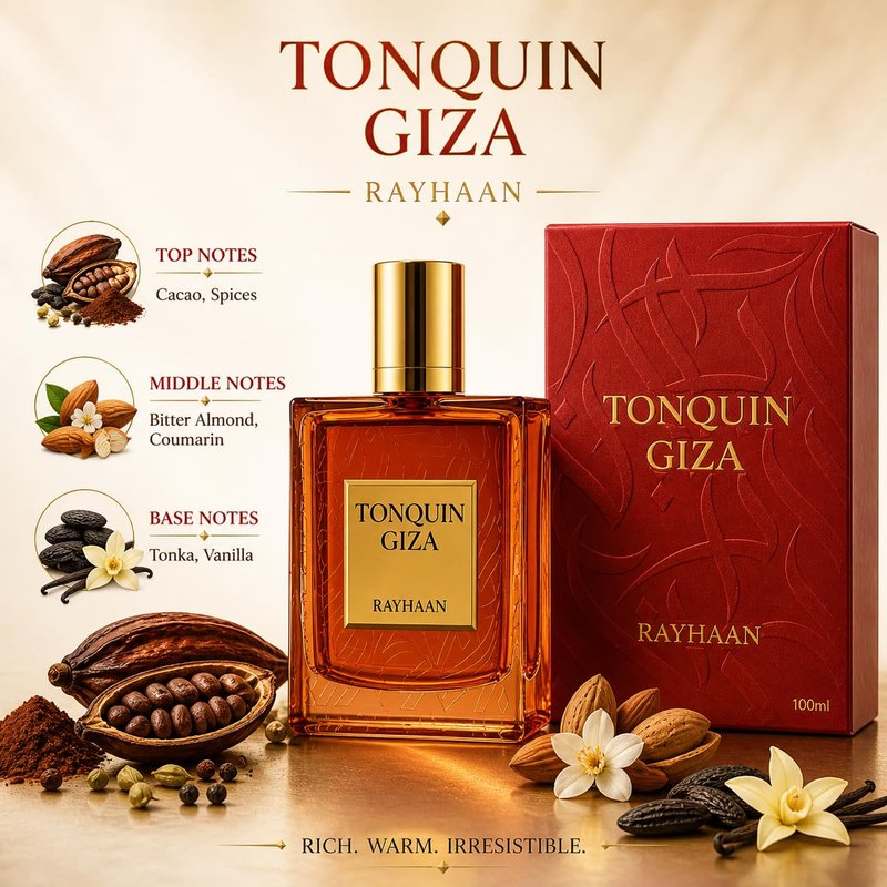 Rayhaan Tonquin Giza – Gourmand, Spicy, Sweet, Warm – Eau de Parfum Spray Long-Lasting Fragrance for Unisex, 3.4 Ounce / 100 ml