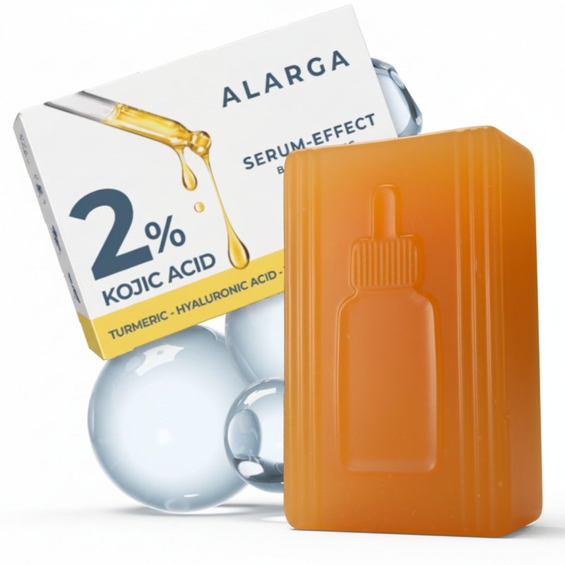 ALARGA Kojic Acid Serum Soap with Turmeric – Dark Spot Remover & Serum Infused Brightening Bar with Hyaluronic Acid, Collagen, Vitamins C, Vitamin E - 3.5 Oz