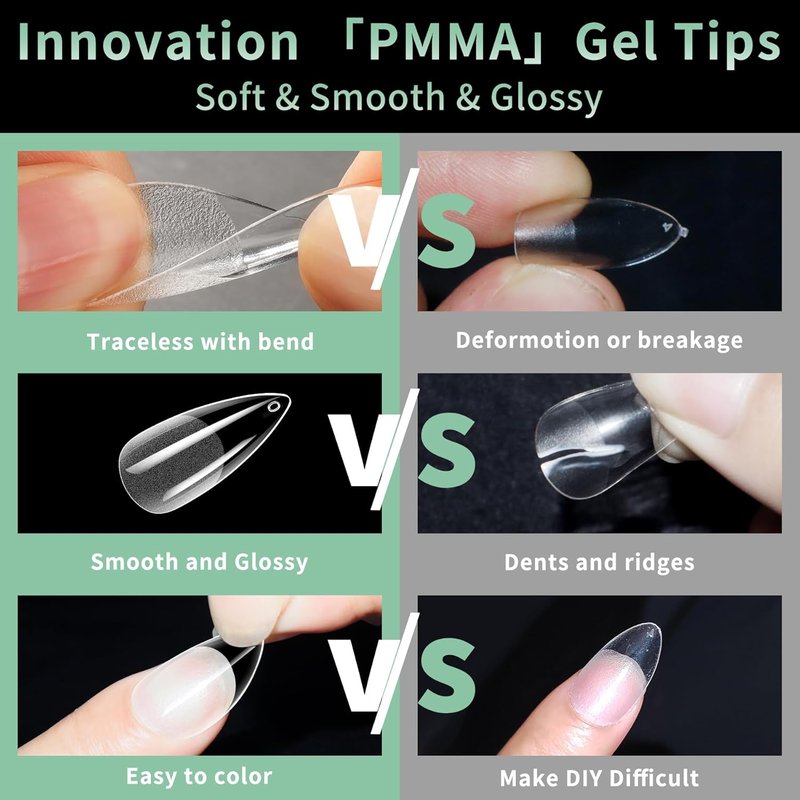 Medium Stiletto Nail Tips - 216pcs Acrylic Soft Fake Nails | Full Cover Matte Clear Press-On for DIY Manicure, 12 Sizes