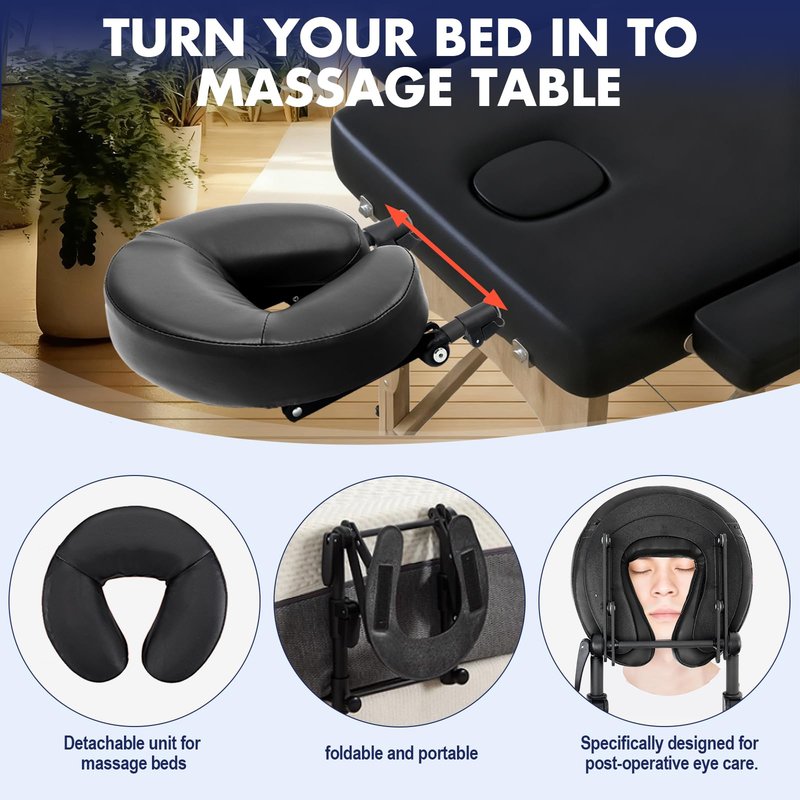 KONOVOLY Massage Headrest for Bed, Massage Home Mattress Top Massage Bed Head Extension Kit, Adjustable Headrest Face Cushion Massage Table at Home, Face Down Pillow After Eye Surgery (Black)