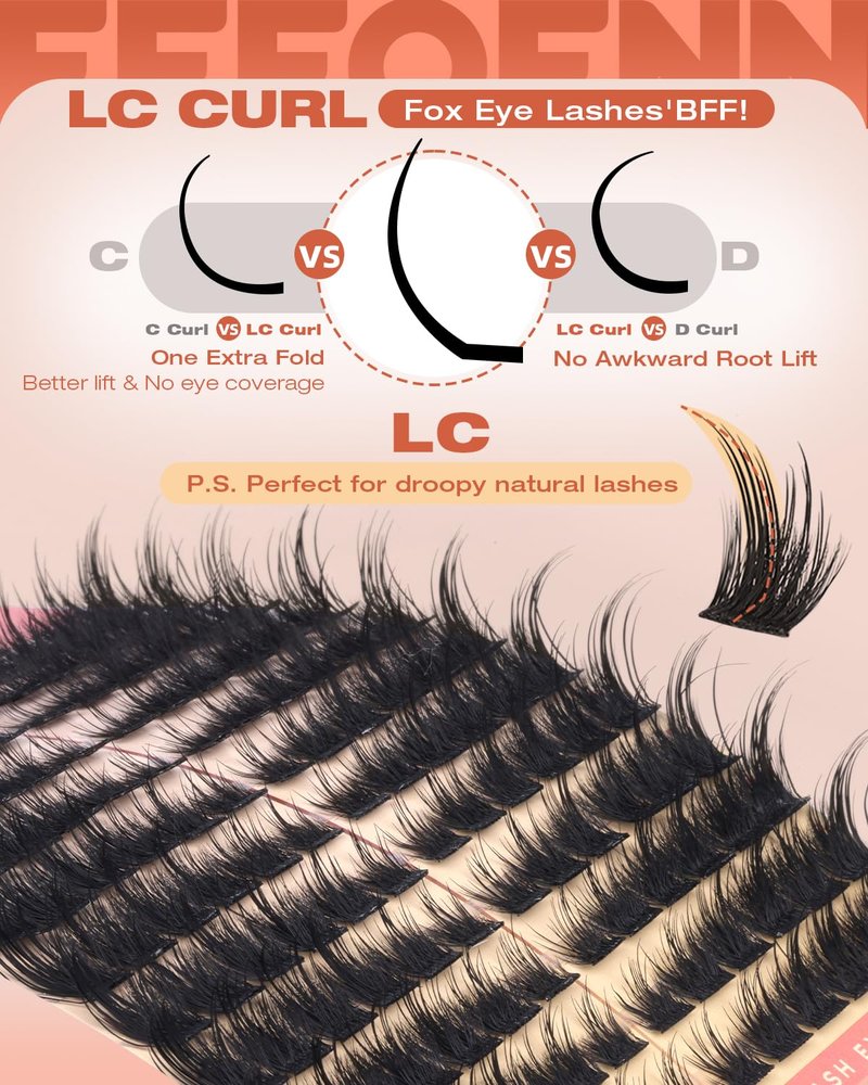 Fox Eye Lash Clusters Volume Cluster Eyelash Extensions Wispy Lashes Clusters Cat Eye Eyelash Clusters 10-18mm Spikes Individual Lashes Spiky LC Curl Lash extensions DIY at Home by Eefofnn