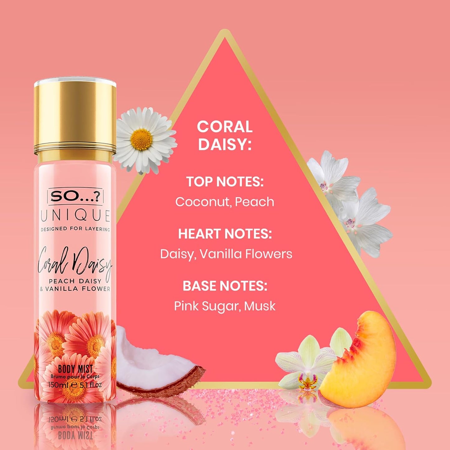 So...? Unique Coral Daisy Body Mist - Fruity Vanilla Perfume for Women - 5.1 oz Spray