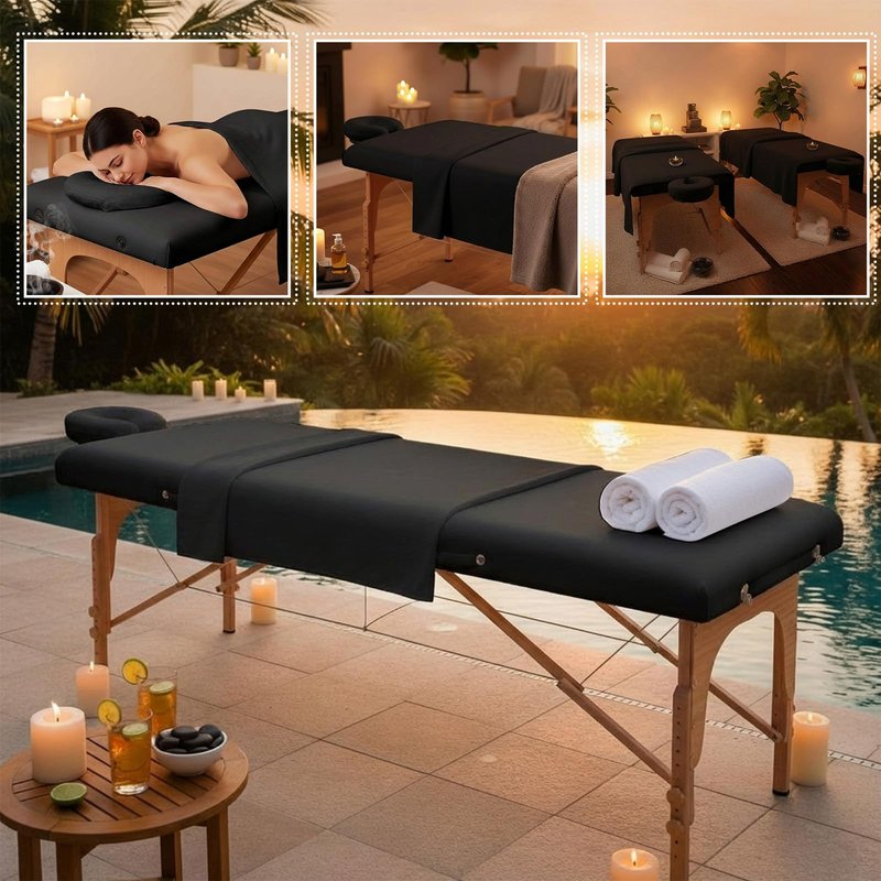 Oudain 8 Sets Soft Microfiber Massage Table Sheets Set 3 Piece Set Includes Massage Table Cover Fitted Sheet and Face Rest Cover(Black)