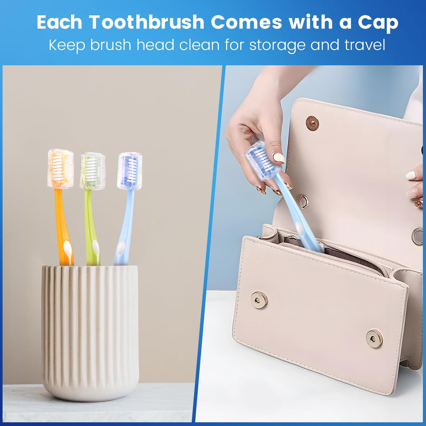 Frekare Medium Toothbrushes for Adults, Toothbrush Medium Bristles with Covers for Travel, Deep Plaque & Stain Removal, 6 Count