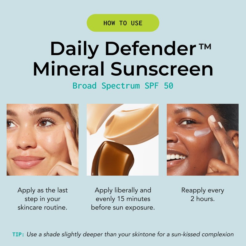 Bigger Than Beauty Skincare, Daily Defender Broad Spectrum SPF 50 Mineral Sunscreen with Hyaluronic Acid, Vitamin C & Niacinamide (as Vitamin B3), Lightweight UVA & UVB Protection, Skin Care, Untinted