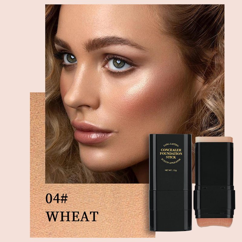 Foundation Stick,2 in 1 Dual-Ended Long-Lasting & Waterproof Concealer Korean Foundation Contour Sticks,Contouring Foundation with Brush,Full Coverage Matte Finish for Face Makeup(04WHEAT)