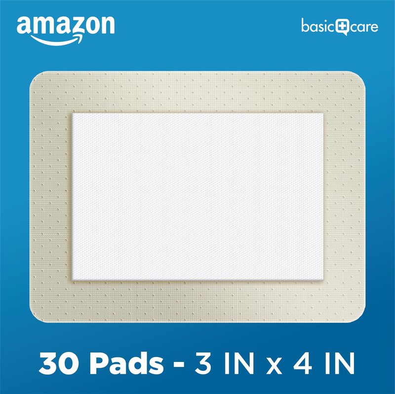 Amazon Basic Care Sheer Adhesive Pad Bandages for Minor Cuts, Scrapes and Wounds, Extra Large 3 x 4 in, Non-Stick Pad, 30 Count