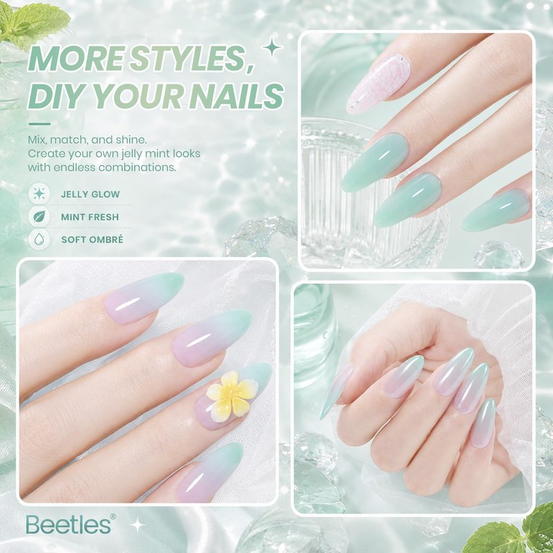 Beetles Mint Green Gel Nail Polish - 15ML Mint Mambo Summer Jelly Gel Nail Polish Sheer Translucent Effect Soak Off UV Nail Art Salon Home DIY Manicure Gift for Women