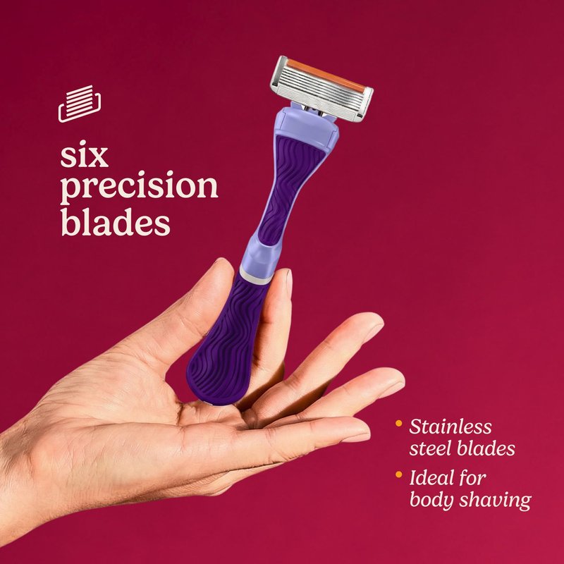 Dollar Shave Club for Women | 1 Purple Wavy Grip Handle, 4 Razor Refills, 1 Shower Hanger | Razors for Women, Womens Razors for Shaving