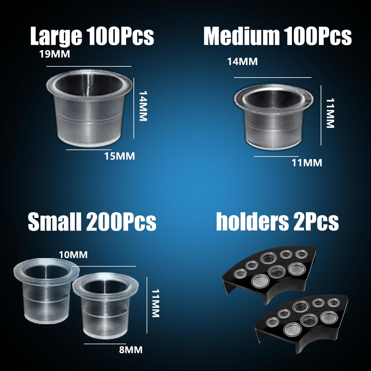 Tattoo Ink Caps Cups Holder - MIUXIA 402Pcs Mixed Size Tattoo Ink Cups Caps Small Mediun Large Tattoo Pigment Caps Cups with Wide Cup Edge Tattoo Ink Set Tattoo Supplies