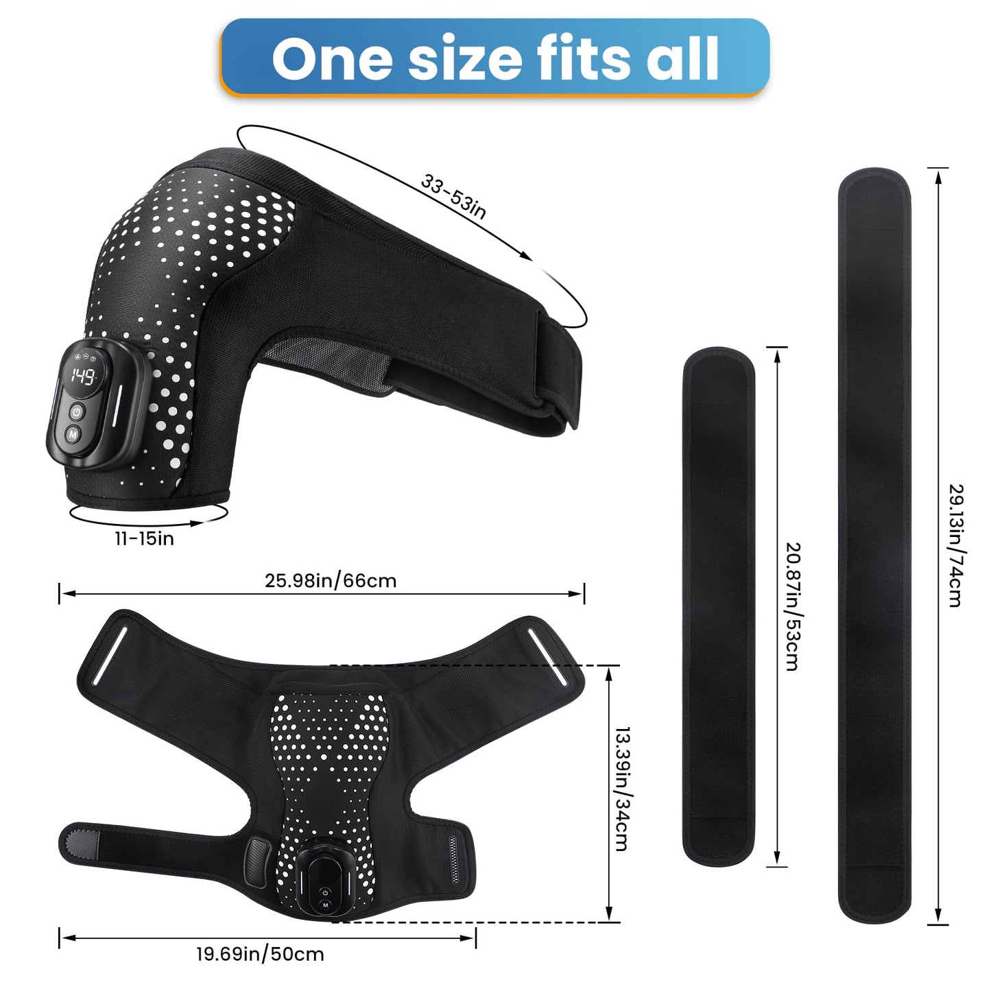 YUANBO Cordless Shoulder Heating Pad, Portable Shoulder Massager Heated Shoulder Wrap & Brace with Massage for Men Women, Remote Control (Black)