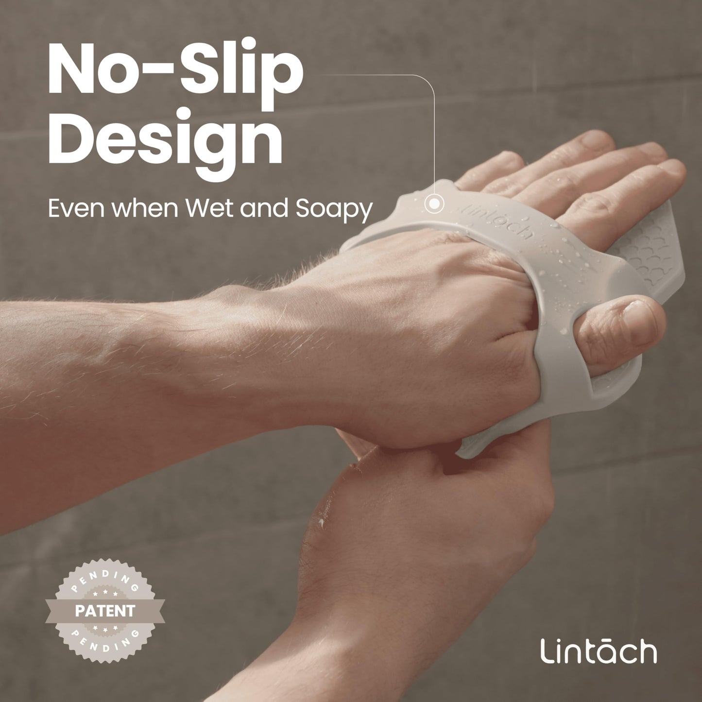 Lintach Silicone Body Scrubber - Shower Exfoliating Body Scrubber, Ergonomic Silicone Shower Scrubbers for Men, Reusable, Hygienic Bath Loofah for a Smooth Skin, Warm Gray
