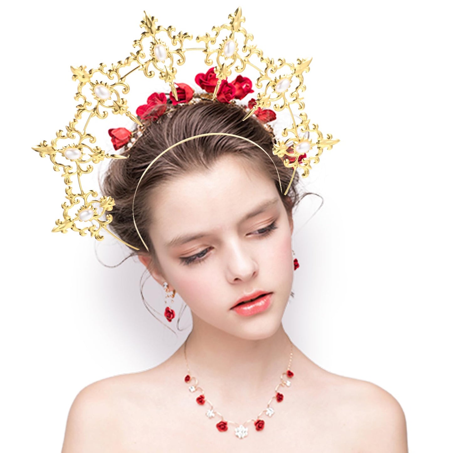 Uonlytech Angel Bridal Gold Halo Headband, Angel Halo Headband Crown Retro Goddess Halo Hair Band Wedding Headpiece for Women Girls Bridal