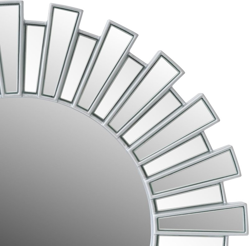 Silver Sunburst Wall Mirror - 23.6" Large Round Beveled Decorative Accent for Living Room & Bedroom