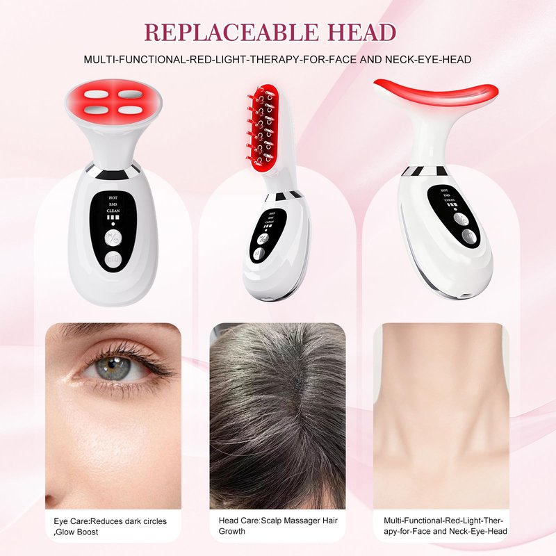 Multifunctional-Red-Light-Therapy-for-Face and Neck-Eye-Head Massager,7 Colors Skin Rejuvenation Lifting Facial Massager for Toning,Glow Boost,Wrinkle&Dark Circle Reducer (White)