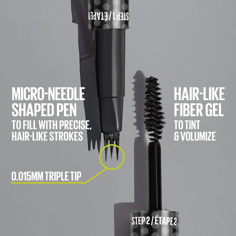 Maybelline Brow Inserts Eyebrow Pen, Micro Needle Shaped 2-In-1 Dual-Ended Brow Makeup Pen and Gel, Water-Resistant, Smudge Proof for Up to 36-HR Wear, Ash Brown