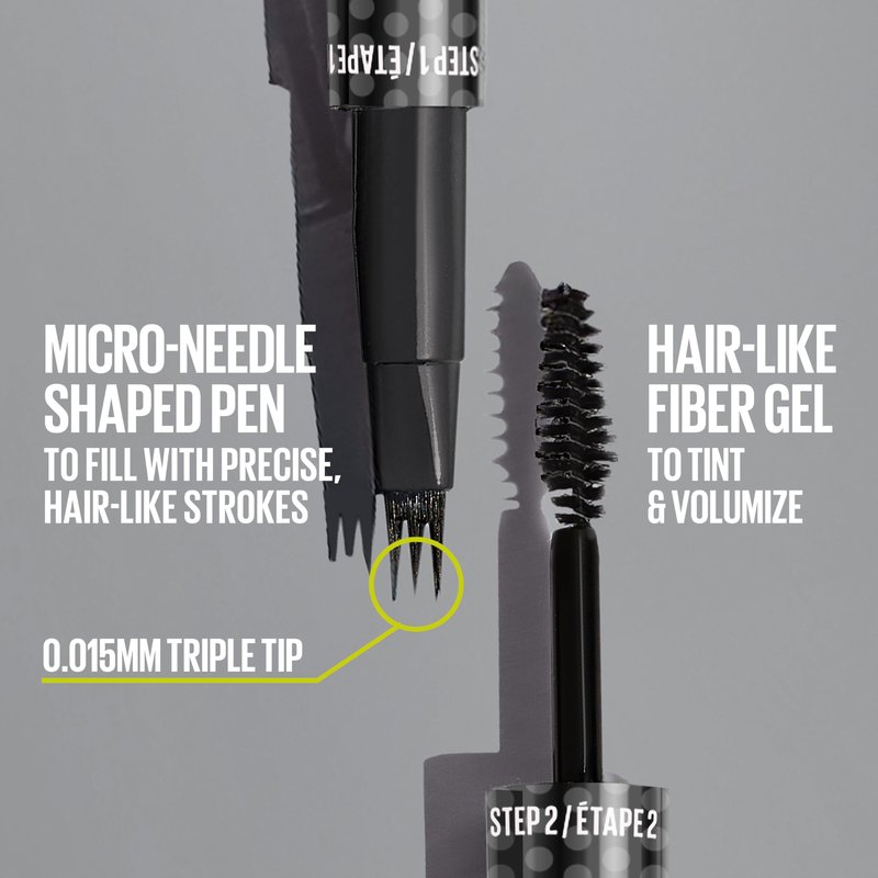 Maybelline Brow Inserts Eyebrow Pen, Micro Needle Shaped 2-In-1 Dual-Ended Brow Makeup Pen and Gel, Water-Resistant, Smudge Proof for Up to 36-HR Wear, Black Brown