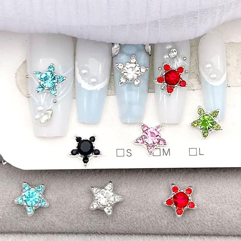 250th Anniversary Nail Charms - 24Pcs Red, White & Blue Star Rhinestone Gems for Patriotic Nail Art