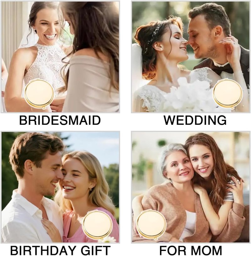 Personalized Compact Travel Mirror with Name and Heart, 2x/1x Magnifying Portable Mirror, Small Cosmetic Makeup Mirror Gift for Bridesmaid, Maid of Honor, Mom