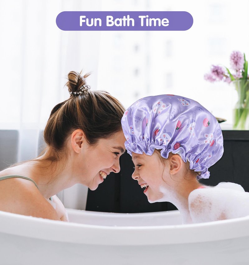 Shower Cap Kids, 3 Pcs 10 Inch Girls Toddler Shower Cap with Waterproof Reusable Double Layers & Elastic Band for Kids, Women, Sleeping, Bath, Travel, Home, (3 Colors)