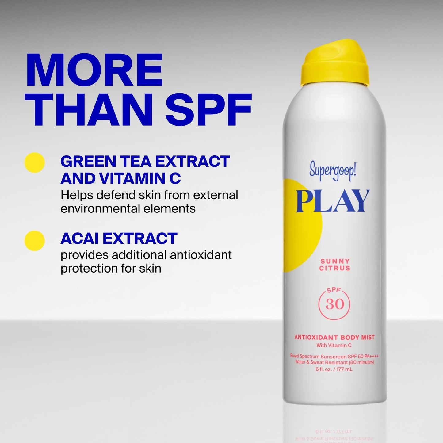 Supergoop! PLAY Antioxidant Body Mist w/Vitamin C - 6 fl oz - SPF 50 PA++++ Broad Spectrum Sunscreen - Body Spray - Great for Active Days - Sunny Citrus