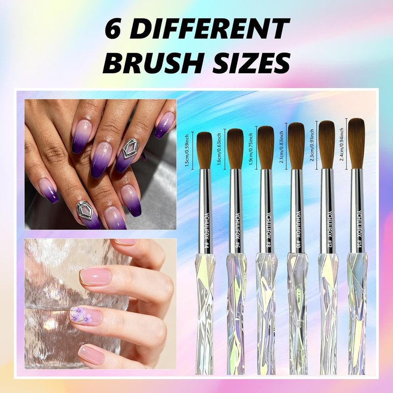 Acrylic Art Nail Kit - 6-Size Brushes for Dip Powder & Gel Nail Art | DIY Home Salon & Professional Use