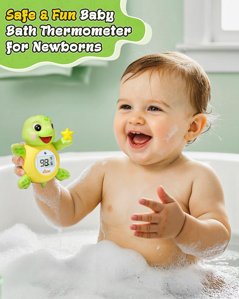 KISSONE Baby Bath Thermometer, Digital Water Temperature Monitor for Newborns & Toddlers, Accurate Temperature Readings, BPA-Free, °F/°C, Floating Turtle Toy with Bath Water Safety