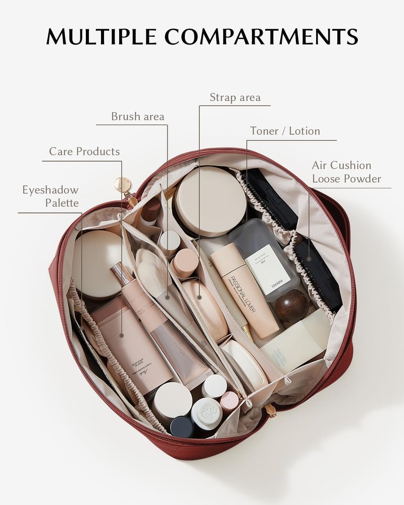 EACHY Travel Makeup Bag - Large Capacity Waterproof PU Leather Cosmetic Organizer for Skincare & Essentials