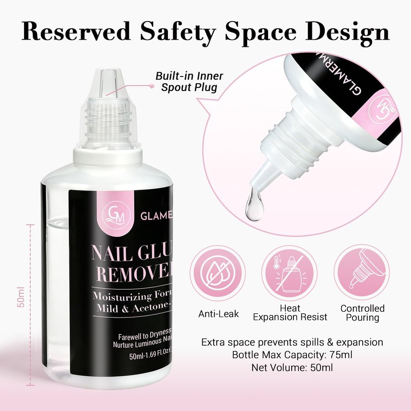 GLAMERMAID 50 ml Pinpoint Nail Glue Remover for Press on Nails Non-Acetone with 3 Orangewood Sticks, Multifunctional Gentle Glue Remover for Nails Tips Acrylic Nails Fake Nails