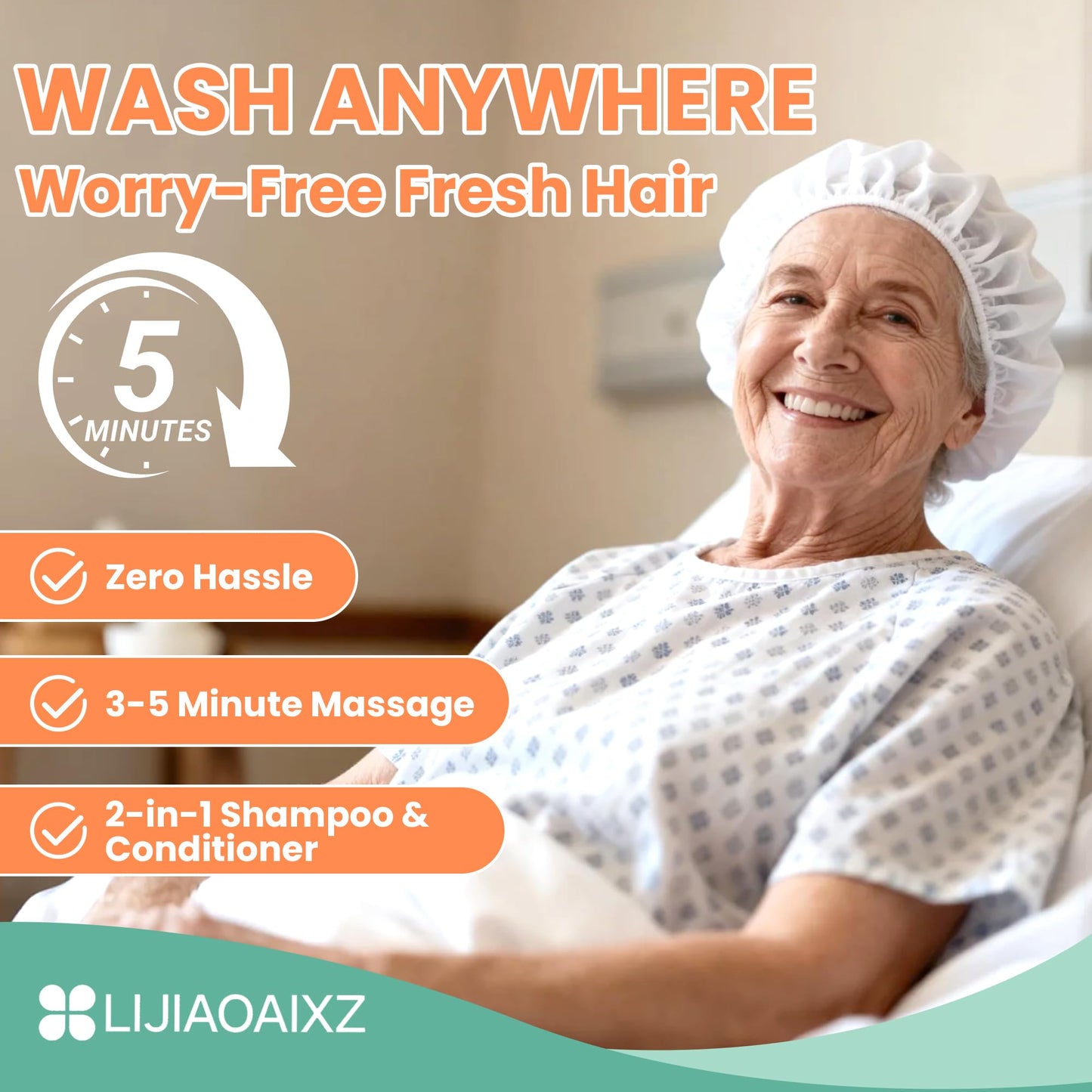 Shampoo Caps No Need Rinse for Bedridden, Post Surgery Patients, Rinse-free Hair Wash Caps for Elderly, Hospital Inpatients, No Need Rinse Shampoo Cap for Temp Mobility-Impaired Camping Enthusiasts 8P