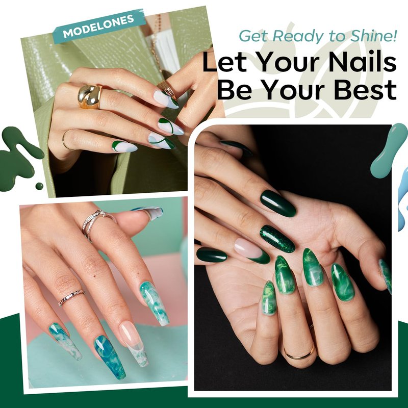 modelones Gel Nail Polish Set - 6 Colors 2026 Spring Summer Misty Gray Dark Green Glitter Gel Polish Kit Sage Green Baby Blue Nail Polish Soak Off LED Nail Lamp Nail Kit Nails Salon DIY Gift