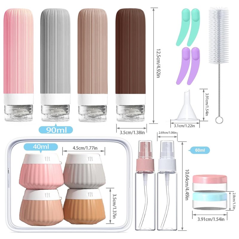 NuvaConx 18Pack Travel Bottles for Toiletries TSA Approved Silicone Travel Containers for Toiletries, Leak Proof Refillable Liqus Shampoo And Conditioner travel Essentials toiletry Bottles (BPA Free)