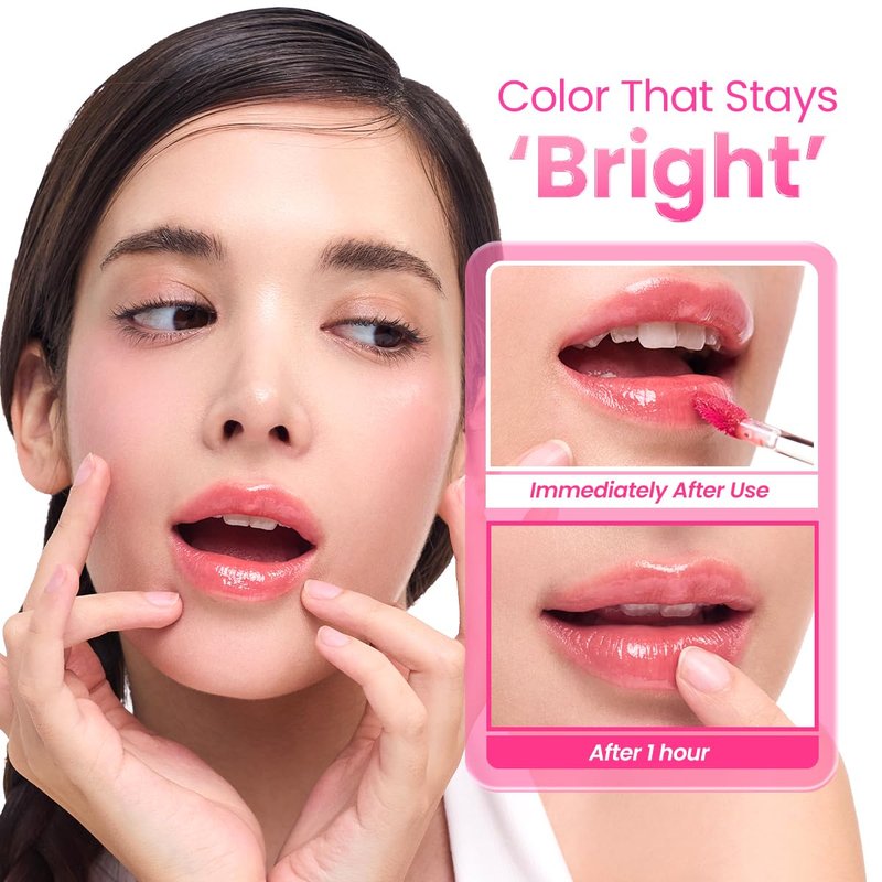 Peripera Mood Glowy Tint - Lightweight, Long-Lasting Korean Lip Tint with Watery Glow Finish | 01 Tiny Strawberry